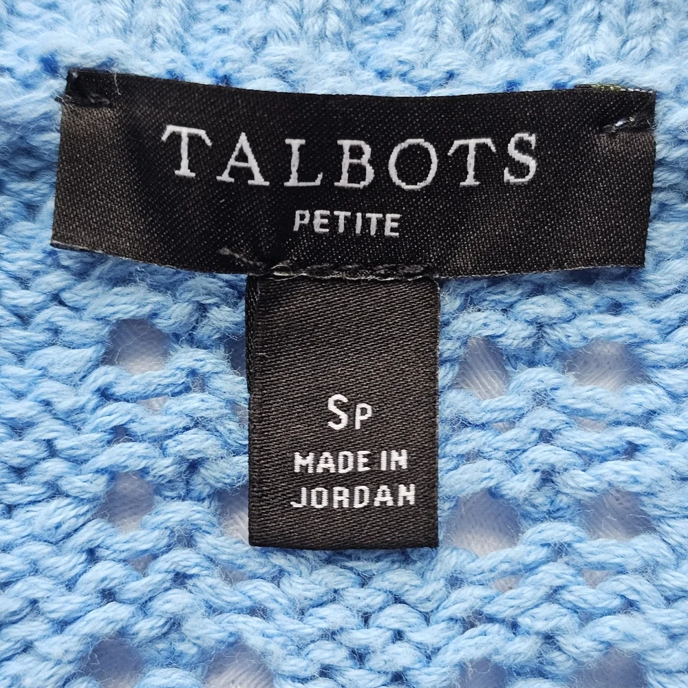 Talbots Sweater Sky‎ Blue Open-Stitch Crewneck Pullover Womens Size SP